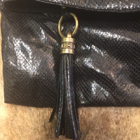 Deena & Ozzy Oversized Black Python Clutch - Picture 2 of 7